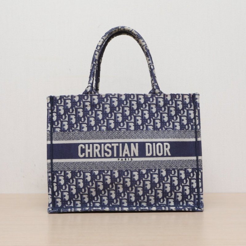 DIOR BookTote中號36藍色帆布2021Oblique印花字母刺繡肩背包-1
