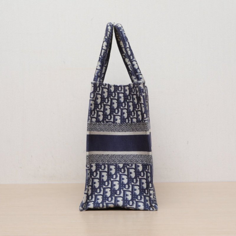 DIOR BookTote中號36藍色帆布2021Oblique印花字母刺繡肩背包-4
