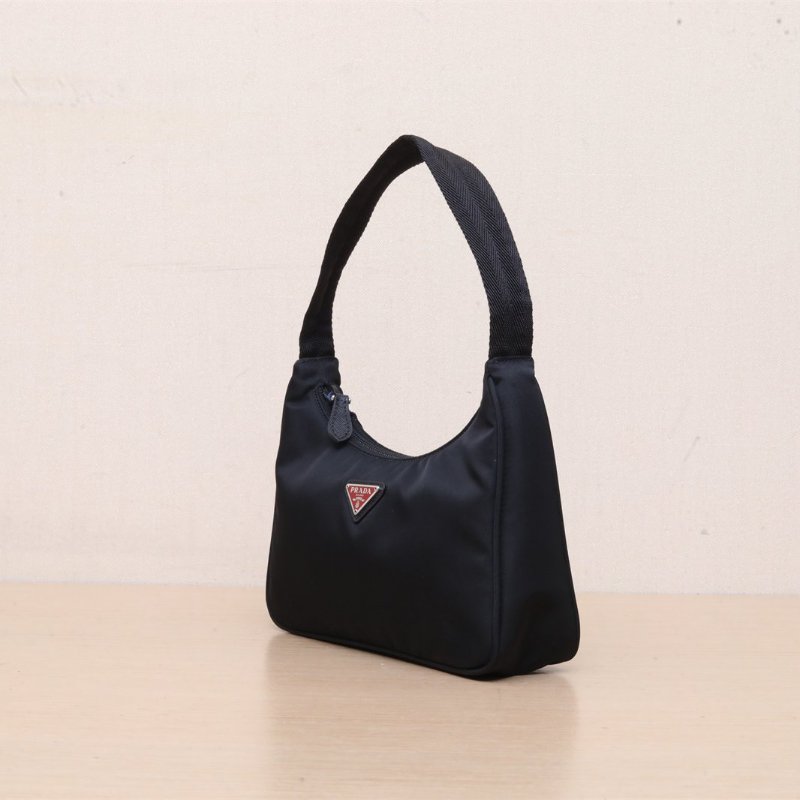 PRADA Hobo腋下包黑色尼龍銀扣肩背包-3