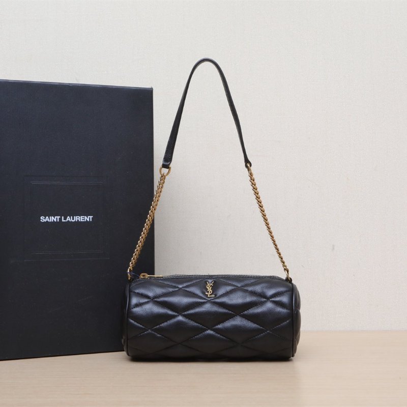 SAINT LAURENT Sade圓桶單肩腋下包Mini黑色羊皮金扣肩背包-0