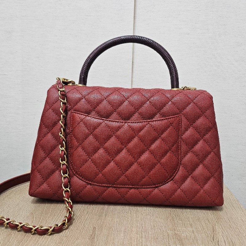 [ 出清❣️] Chanel 紅荔枝皮蜥蜴皮提把霧金釦CocoHandle 29手提肩斜背包-2
