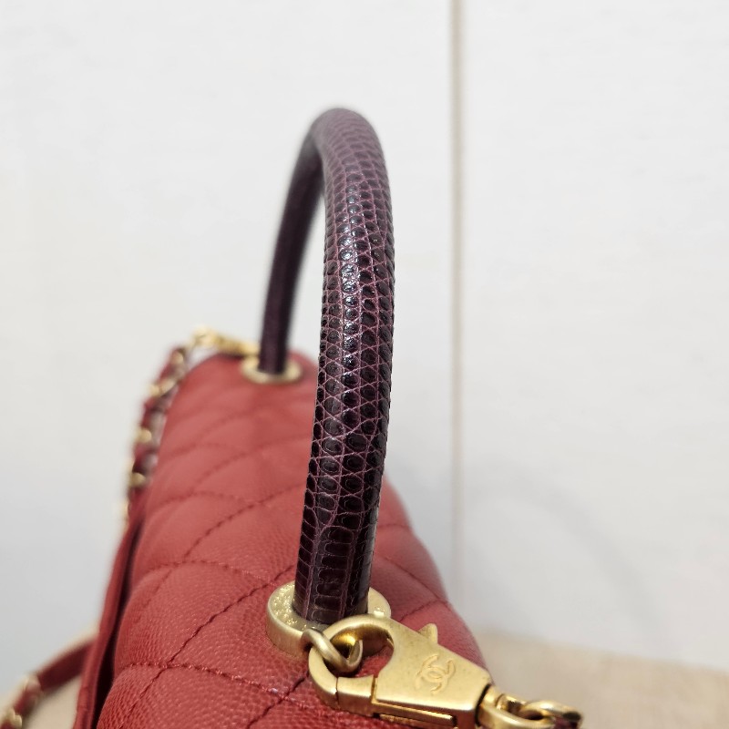 [ 出清❣️] Chanel 紅荔枝皮蜥蜴皮提把霧金釦CocoHandle 29手提肩斜背包-4