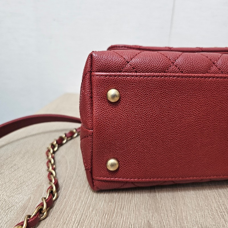 [ 出清❣️] Chanel 紅荔枝皮蜥蜴皮提把霧金釦CocoHandle 29手提肩斜背包-6