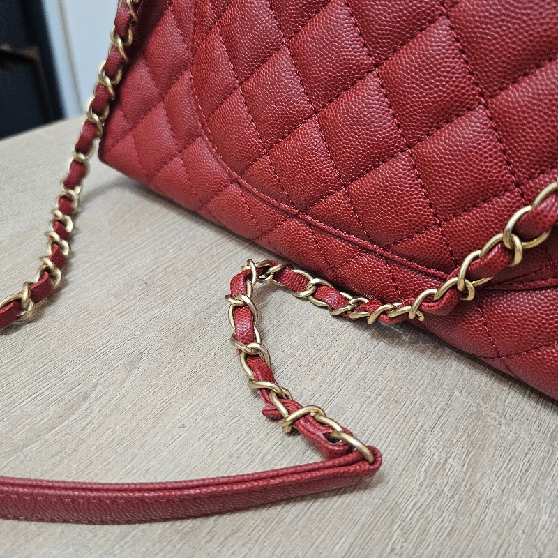 [ 出清❣️] Chanel 紅荔枝皮蜥蜴皮提把霧金釦CocoHandle 29手提肩斜背包-10