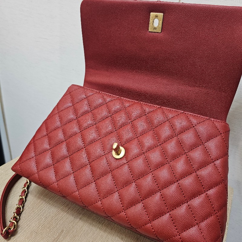 [ 出清❣️] Chanel 紅荔枝皮蜥蜴皮提把霧金釦CocoHandle 29手提肩斜背包-12