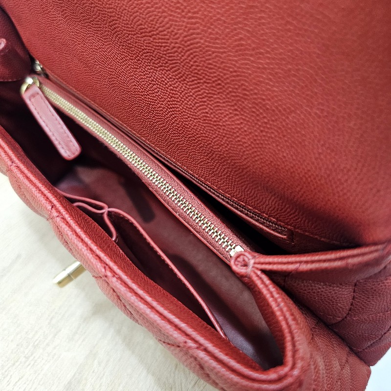 [ 出清❣️] Chanel 紅荔枝皮蜥蜴皮提把霧金釦CocoHandle 29手提肩斜背包-16