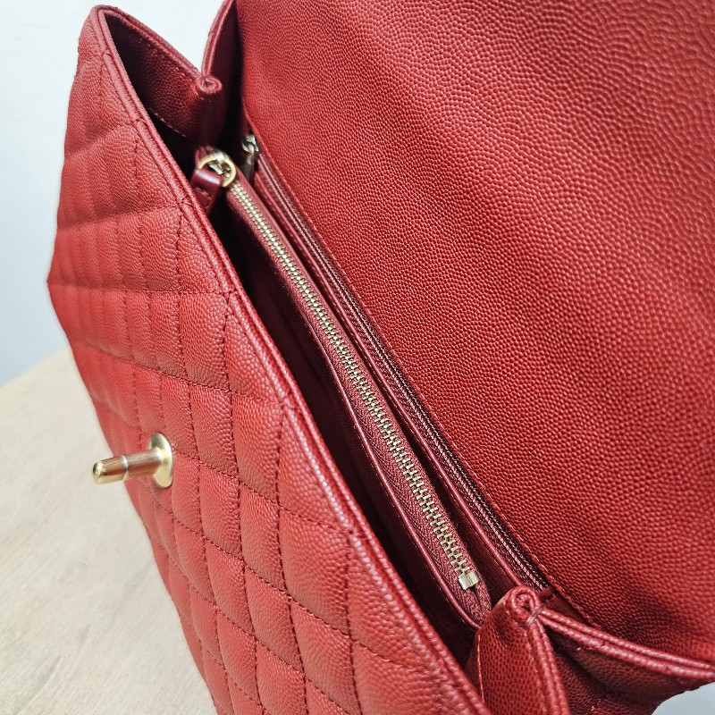 [ 出清❣️] Chanel 紅荔枝皮蜥蜴皮提把霧金釦CocoHandle 29手提肩斜背包-17