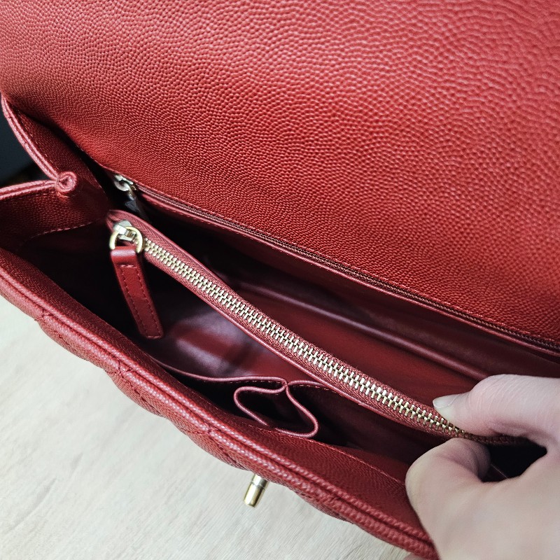 [ 出清❣️] Chanel 紅荔枝皮蜥蜴皮提把霧金釦CocoHandle 29手提肩斜背包-18