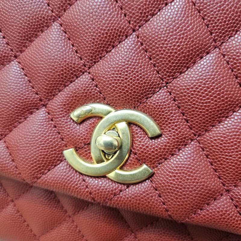 [ 出清❣️] Chanel 紅荔枝皮蜥蜴皮提把霧金釦CocoHandle 29手提肩斜背包-23