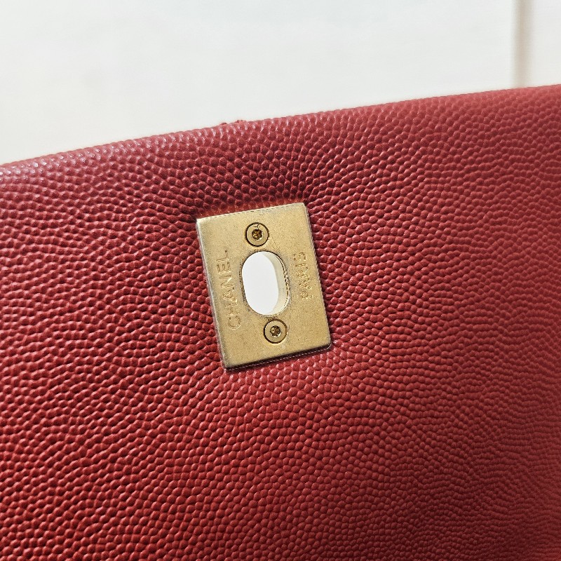 [ 出清❣️] Chanel 紅荔枝皮蜥蜴皮提把霧金釦CocoHandle 29手提肩斜背包-27