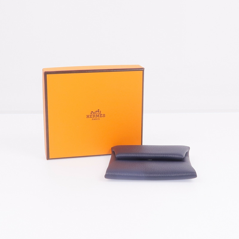 HERMES Evercolor皮革Bastia Change Purse銀扣零錢包Bleu Nuit-14
