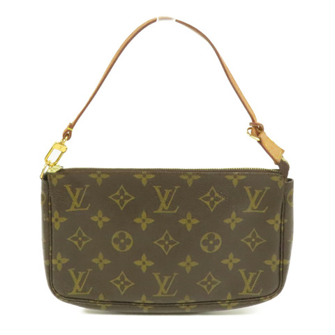 LOUIS VUITTON Monogram Pochette Accessoires金扣手挽袋棕色