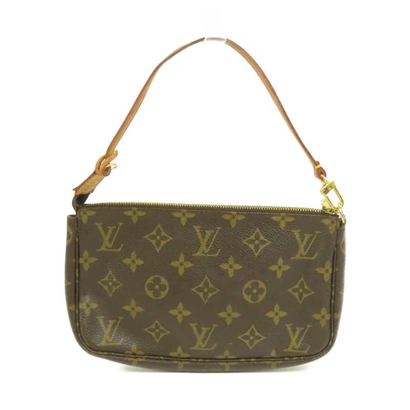 LOUIS VUITTON Monogram Pochette Accessoires金扣手挽袋棕色-1
