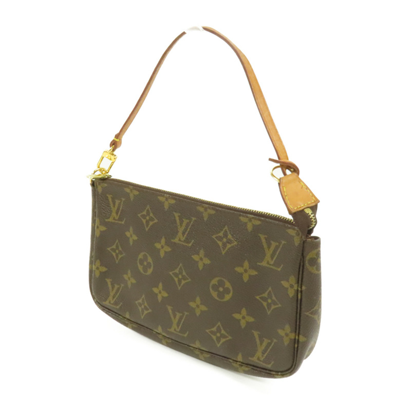 LOUIS VUITTON Monogram Pochette Accessoires金扣手挽袋棕色-2