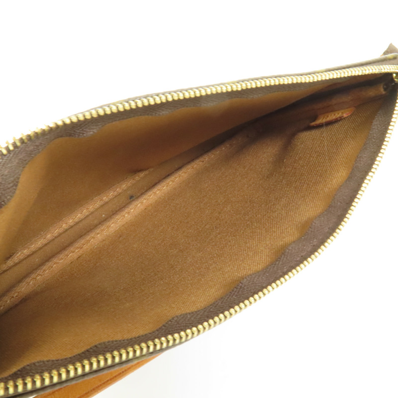 LOUIS VUITTON Monogram Pochette Accessoires金扣手挽袋棕色-5
