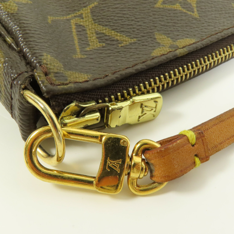 LOUIS VUITTON Monogram Pochette Accessoires金扣手挽袋棕色-6