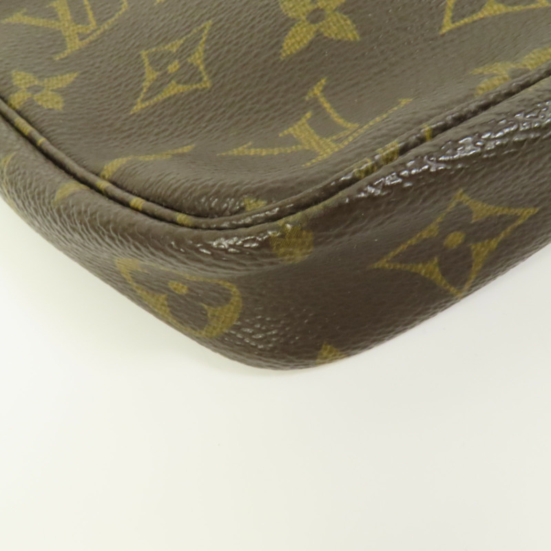 LOUIS VUITTON Monogram Pochette Accessoires金扣手挽袋棕色-9