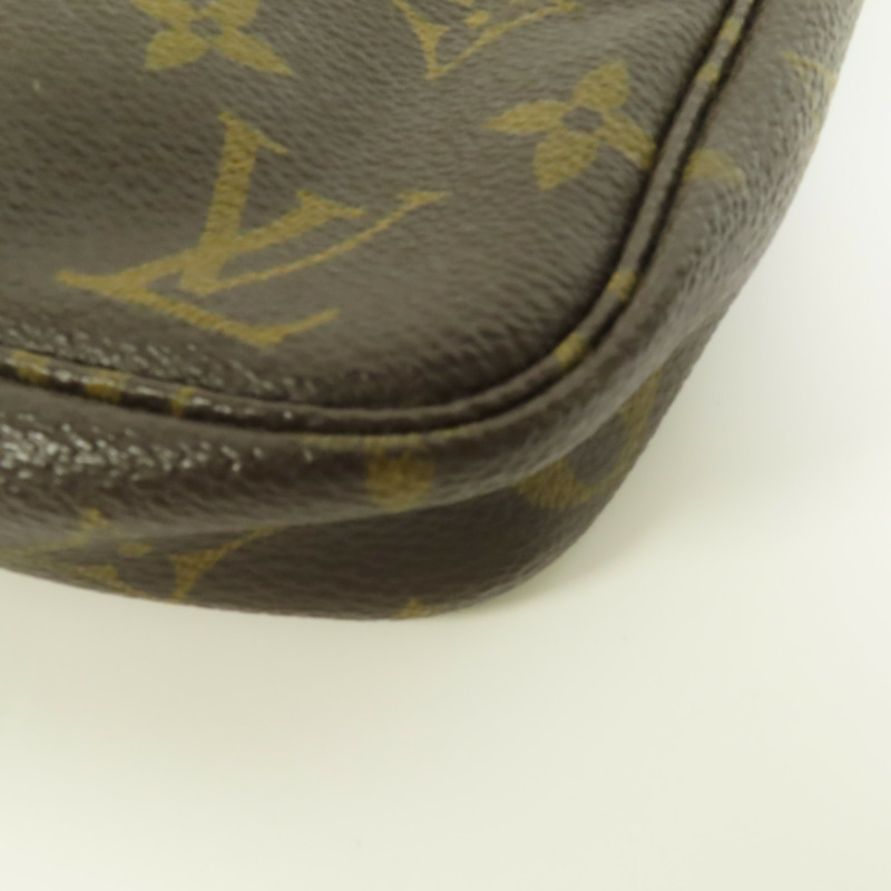 LOUIS VUITTON Monogram Pochette Accessoires金扣手挽袋棕色-10