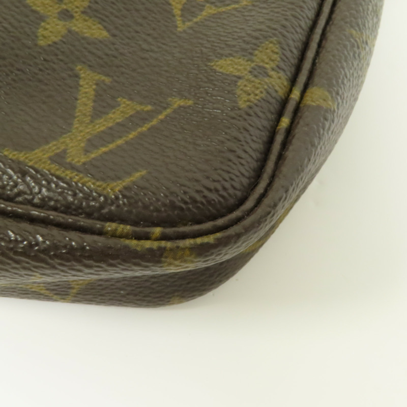 LOUIS VUITTON Monogram Pochette Accessoires金扣手挽袋棕色-12