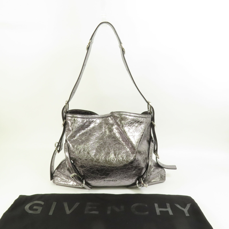 GIVENCHY 牛皮皮革Voyou MM銀扣肩背袋-12