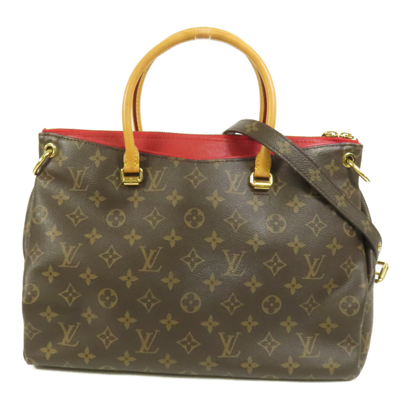 LOUIS VUITTON Monogram Pallas金扣手挽肩背兩用袋棕色/紅色-0