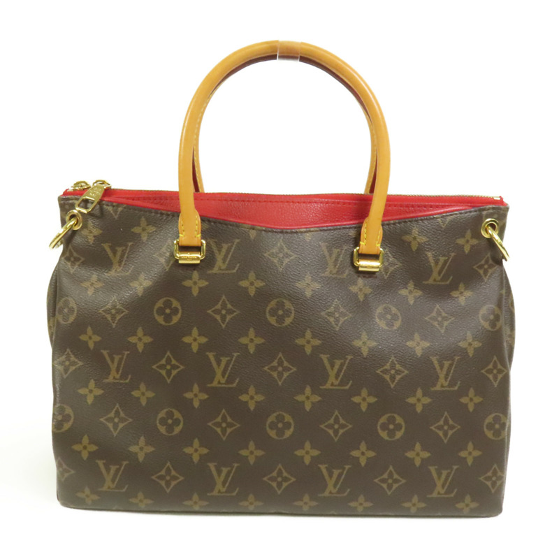 LOUIS VUITTON Monogram Pallas金扣手挽肩背兩用袋棕色/紅色-1