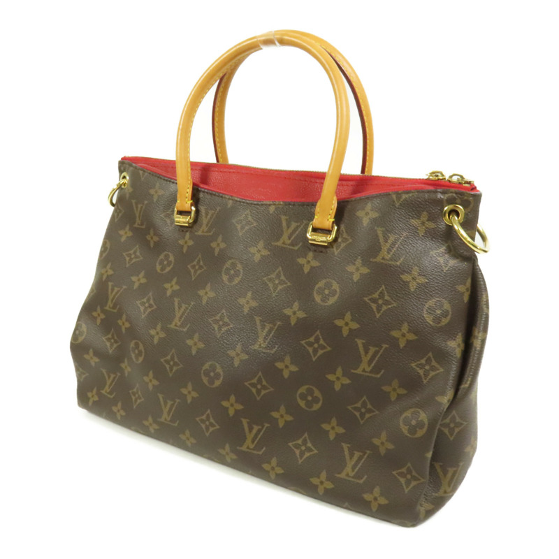 LOUIS VUITTON Monogram Pallas金扣手挽肩背兩用袋棕色/紅色-2