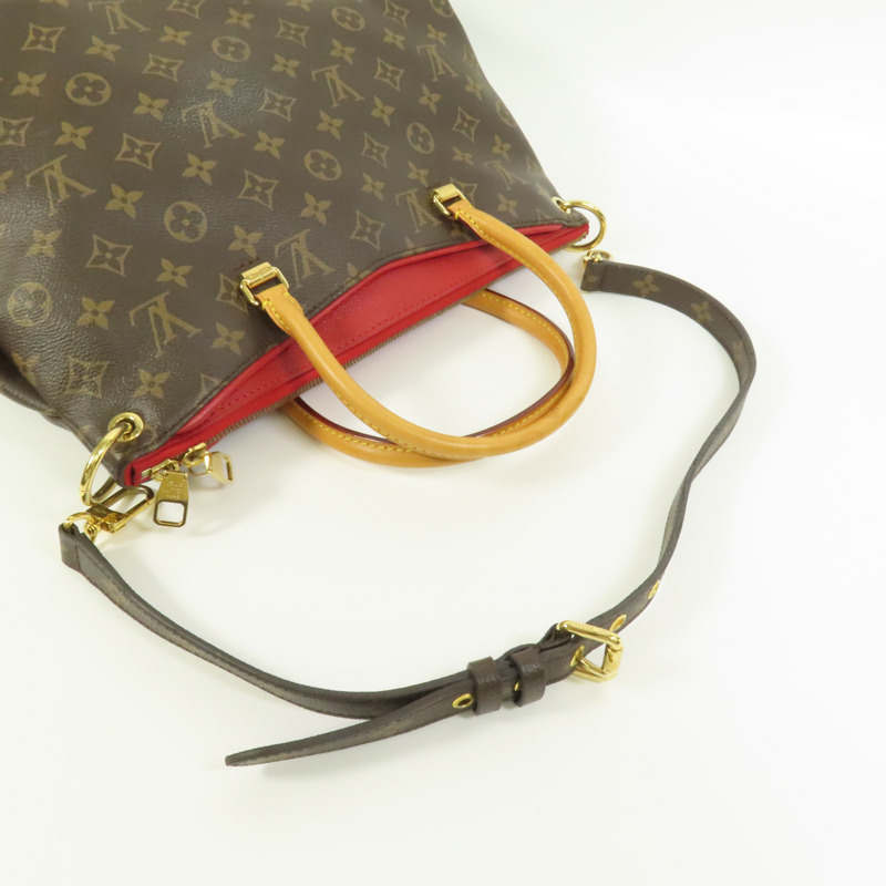 LOUIS VUITTON Monogram Pallas金扣手挽肩背兩用袋棕色/紅色-4