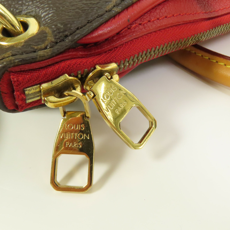 LOUIS VUITTON Monogram Pallas金扣手挽肩背兩用袋棕色/紅色-7