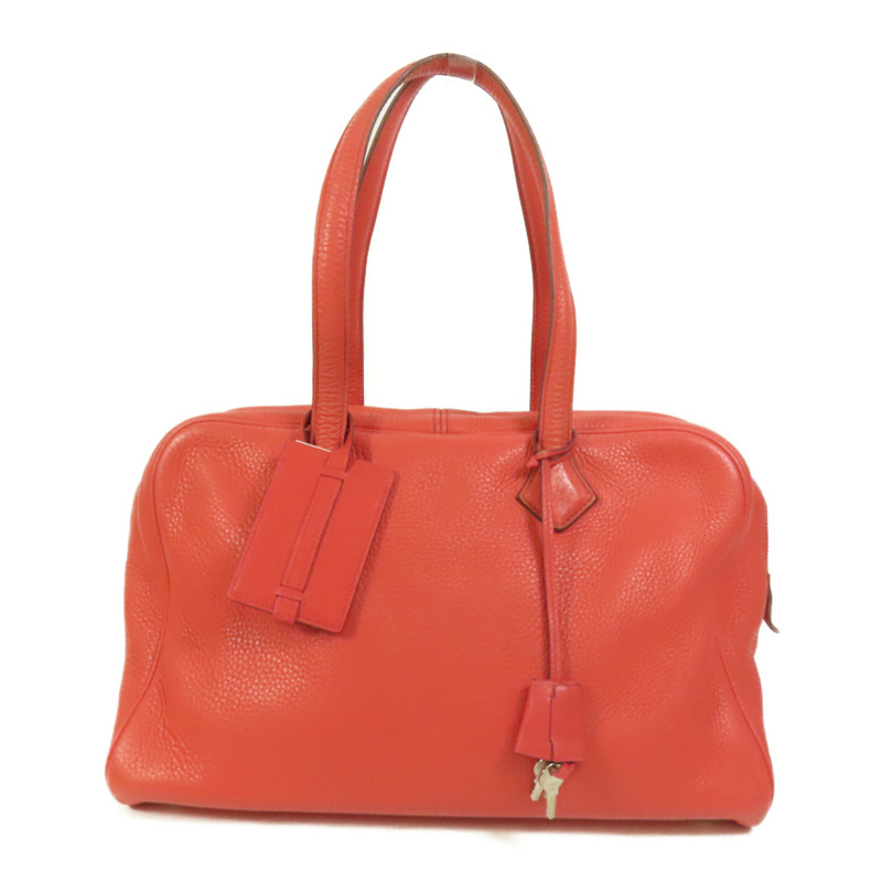 HERMES Clemence皮革Victoria 35銀扣手挽袋Rouge Pivoine-0