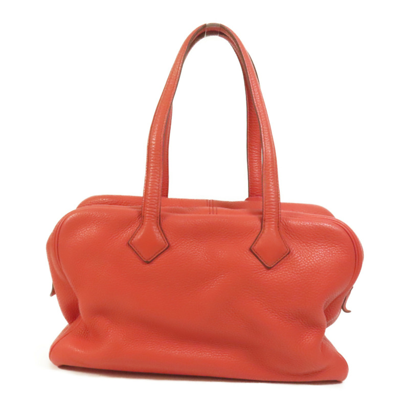 HERMES Clemence皮革Victoria 35銀扣手挽袋Rouge Pivoine-1