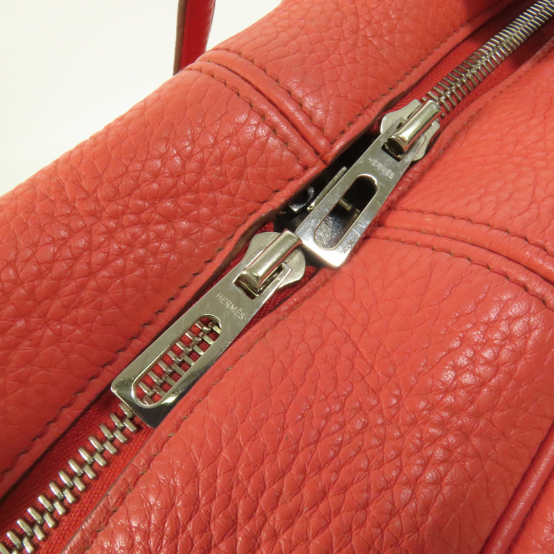 HERMES Clemence皮革Victoria 35銀扣手挽袋Rouge Pivoine-7