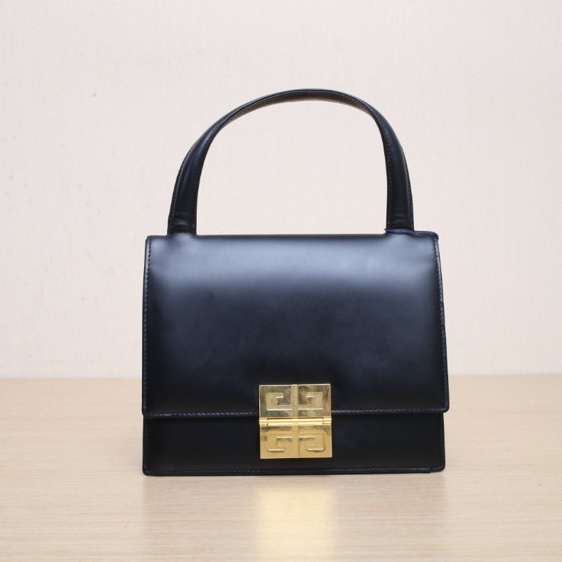 GIVENCHY 黑色牛皮金扣四宮格kelly手提腋下包肩背包-1