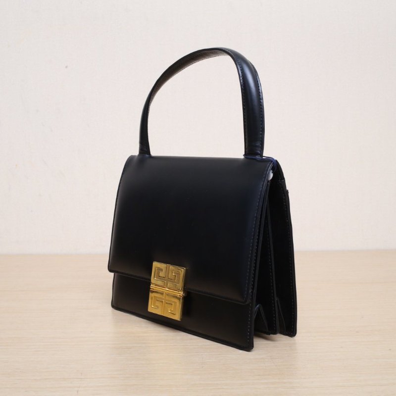 GIVENCHY 黑色牛皮金扣四宮格kelly手提腋下包肩背包-4