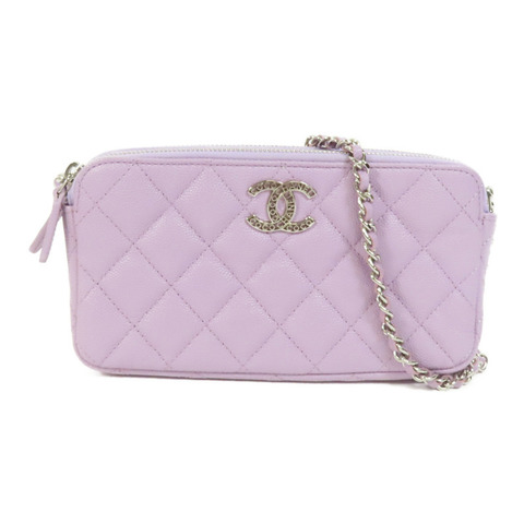 CHANEL 牛皮皮革Chain Shoulder銀扣鏈帶肩背袋