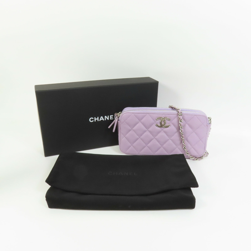 CHANEL 牛皮皮革Chain Shoulder銀扣鏈帶肩背袋-9