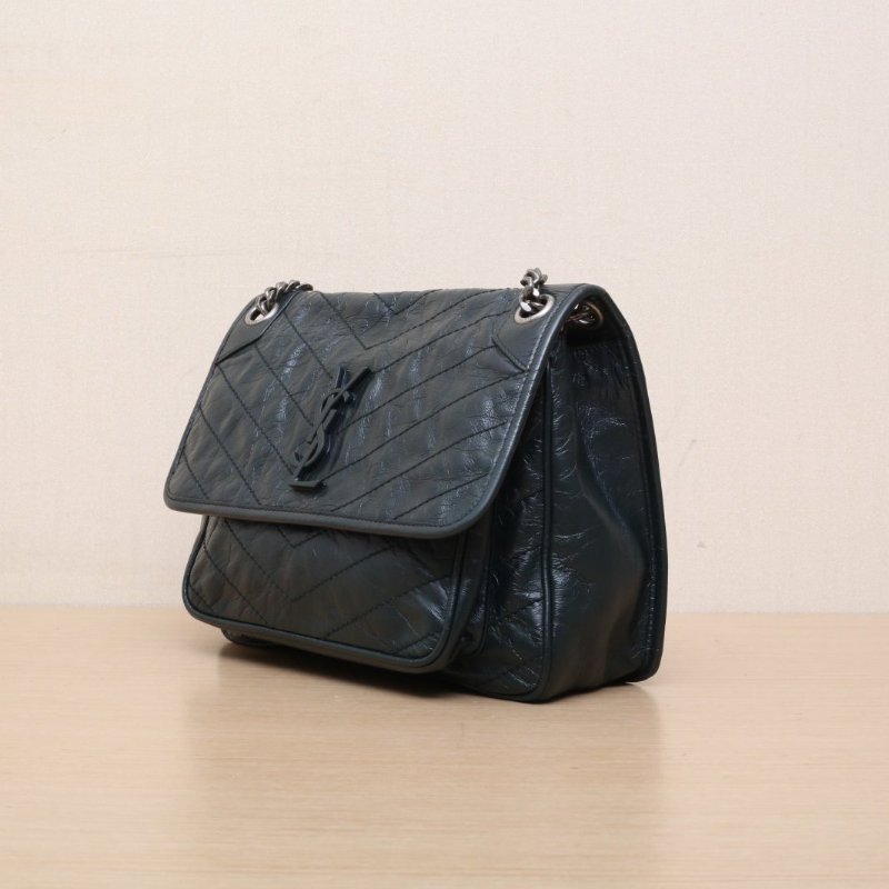 SAINT LAURENT Niki中號28D扣墨綠色牛皮綠扣肩背包-3