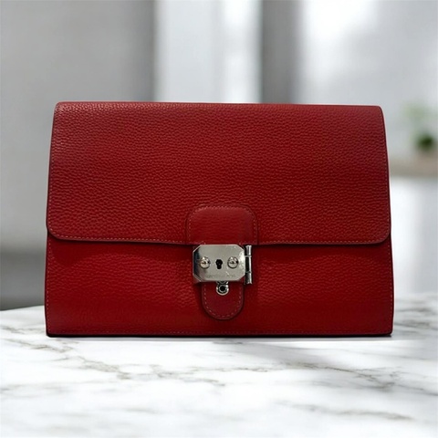 HERMES 全皮革手拿包 紅色