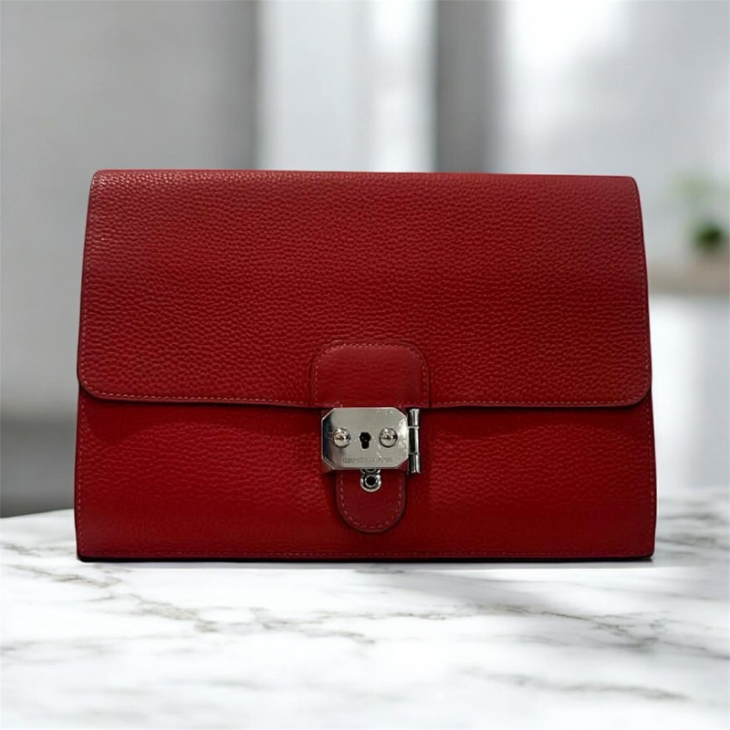 HERMES 全皮革手拿包 紅色-0