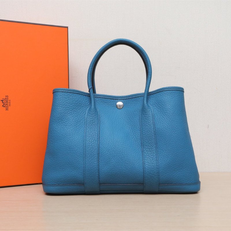 HERMES GardenParty花園包301P鴨子藍NEGONA皮Y刻銀扣肩背包-0