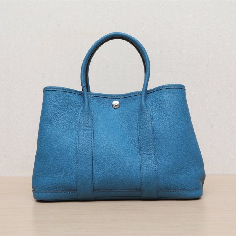 HERMES GardenParty花園包301P鴨子藍NEGONA皮Y刻銀扣肩背包-1