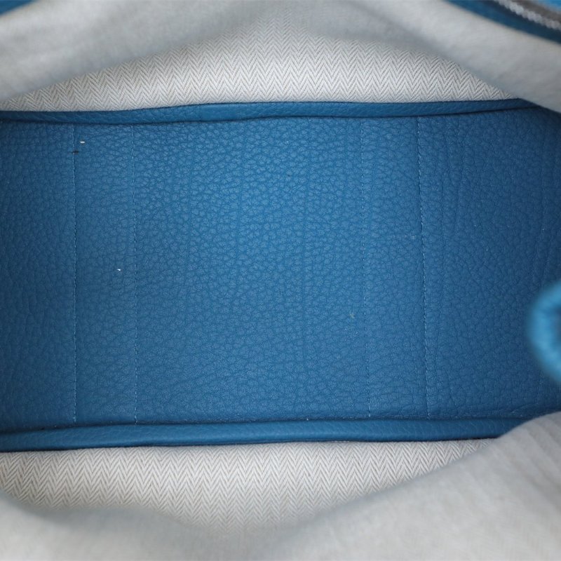 HERMES GardenParty花園包301P鴨子藍NEGONA皮Y刻銀扣肩背包-2