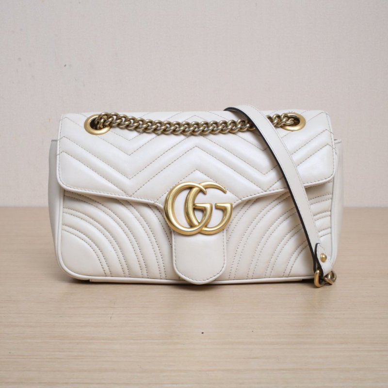 GUCCI GGMarmont肩背包小號26白色牛皮金扣肩背包-1