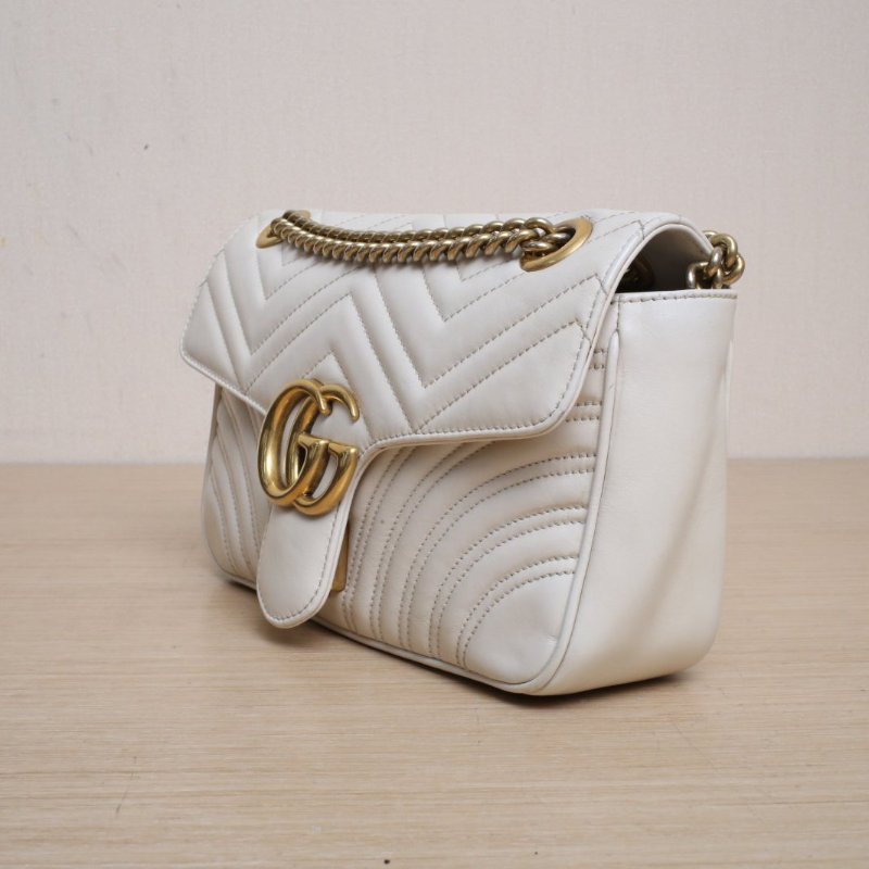 GUCCI GGMarmont肩背包小號26白色牛皮金扣肩背包-4