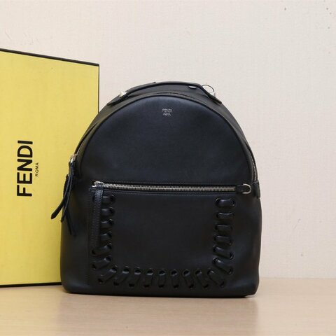 FENDI 黑色牛皮Dotcomclick編織雙肩包肩背包