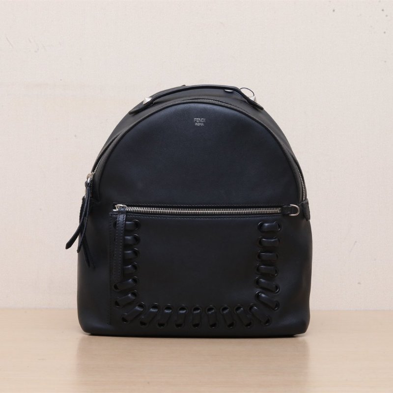 FENDI 黑色牛皮Dotcomclick編織雙肩包肩背包-1