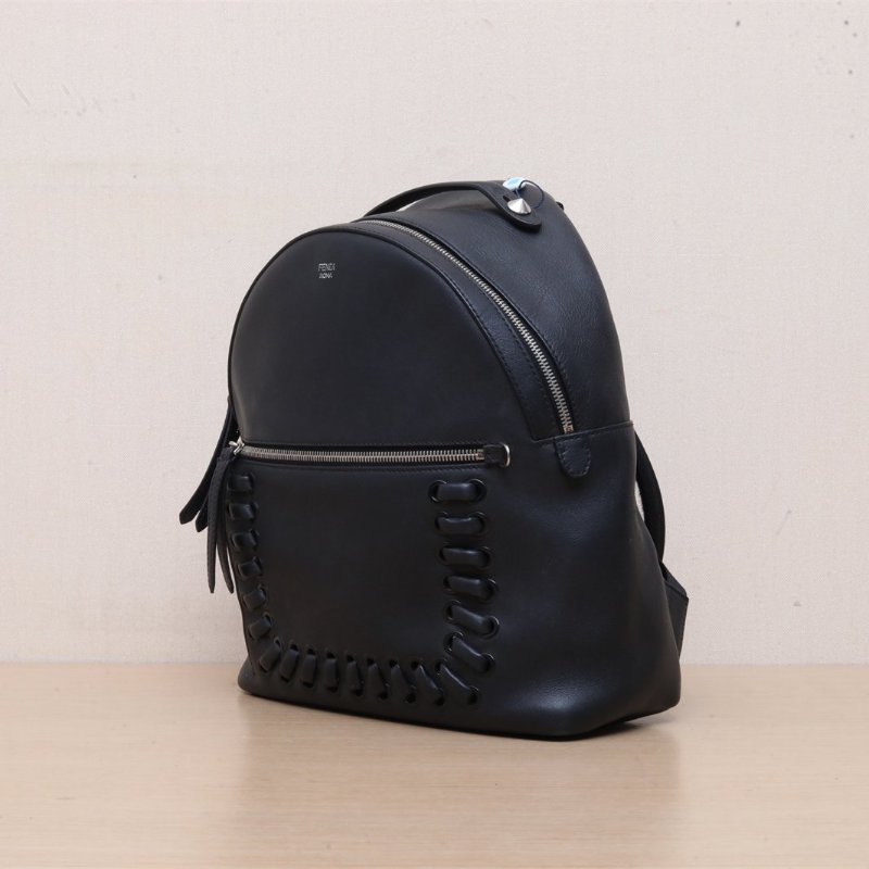 FENDI 黑色牛皮Dotcomclick編織雙肩包肩背包-4