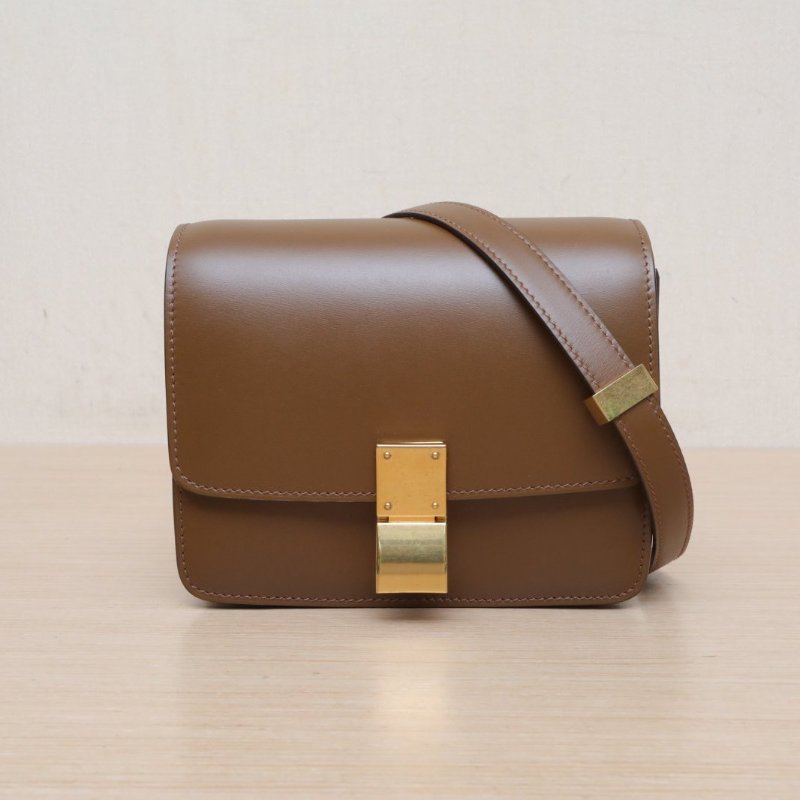 CELINE ClassicBox小號駝色牛皮金扣肩背包-1