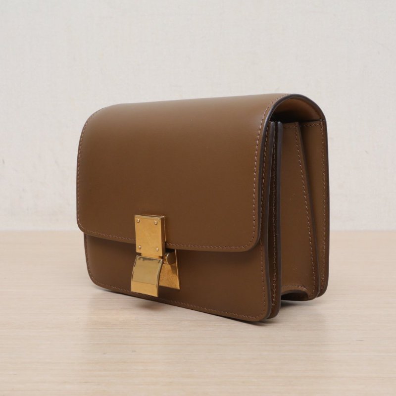 CELINE ClassicBox小號駝色牛皮金扣肩背包-2