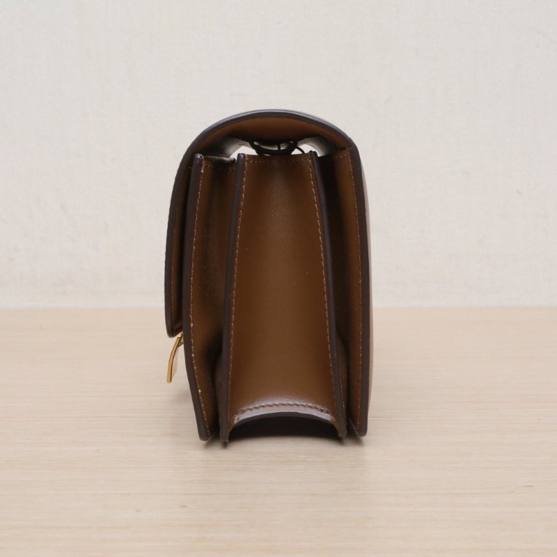 CELINE ClassicBox小號駝色牛皮金扣肩背包-3